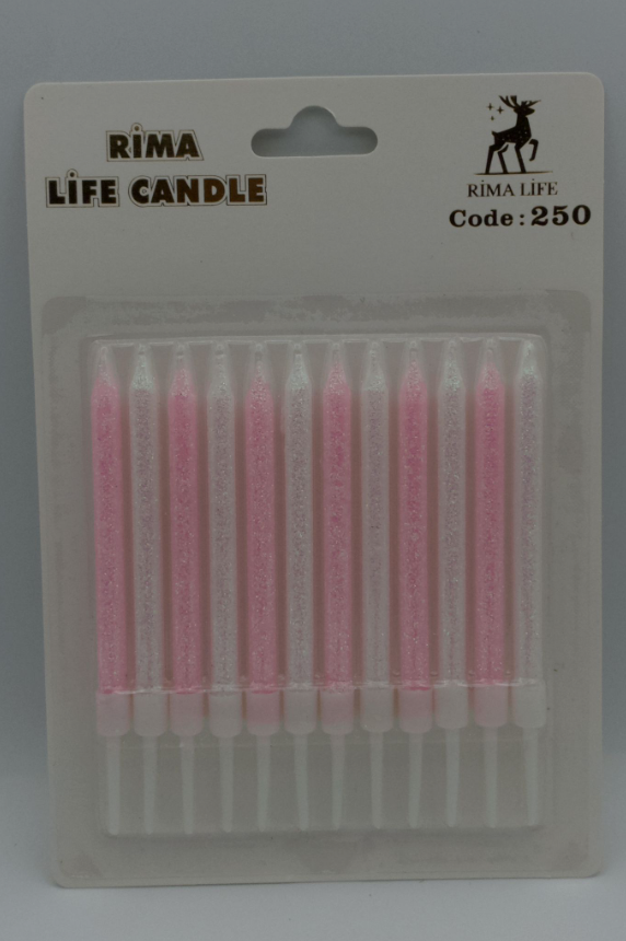 Pembe Beyaz Simli Doğum Günü Mumu 12 Li Kod: 250